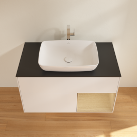 Тумба под раковину Villeroy & Boch Finion 100х50,1 см с подсветкой МДФ белый матовый лак/стекло черное матовое G782PCMT