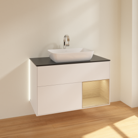 Тумба под раковину Villeroy & Boch Finion 100х50,1 см с подсветкой МДФ белый матовый лак/стекло черное матовое G782PCMT