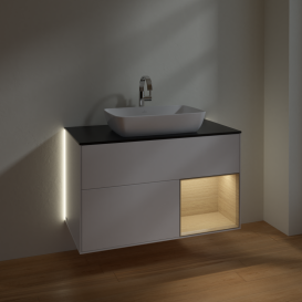 Тумба под раковину Villeroy & Boch Finion 100х50,1 см с подсветкой МДФ белый матовый лак/стекло черное матовое G782PCMT