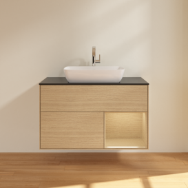 Тумба под раковину Villeroy & Boch Finion 100х50,1 см с подсветкой МДФ шпон дуба/стекло черное матовое G782PCPC