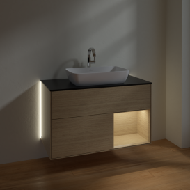 Тумба под раковину Villeroy & Boch Finion 100х50,1 см с подсветкой МДФ шпон дуба/стекло черное матовое G782PCPC