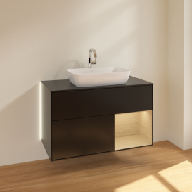 Тумба под раковину Villeroy & Boch Finion 100х50,1 см с подсветкой МДФ черный матовый лак/стекло черное матовое G782PCPD