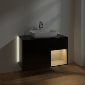 Тумба под раковину Villeroy & Boch Finion 100х50,1 см с подсветкой МДФ черный матовый лак/стекло черное матовое G782PCPD