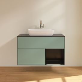 Тумба под раковину Villeroy & Boch Finion 100х50,1 см с подсветкой МДФ оливковый матовый лак/стекло черное матовое G782PDGM