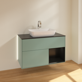 Тумба под раковину Villeroy & Boch Finion 100х50,1 см с подсветкой МДФ оливковый матовый лак/стекло черное матовое G782PDGM