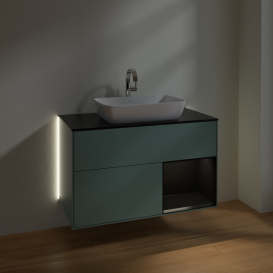 Тумба под раковину Villeroy & Boch Finion 100х50,1 см с подсветкой МДФ оливковый матовый лак/стекло черное матовое G782PDGM