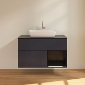 Тумба под раковину Villeroy & Boch Finion 100х50,1 см с подсветкой МДФ темно-синий матовый лак/стекло черное матовое G782PDHG