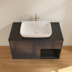 Тумба под раковину Villeroy & Boch Finion 100х50,1 см с подсветкой МДФ темно-синий матовый лак/стекло черное матовое G782PDHG