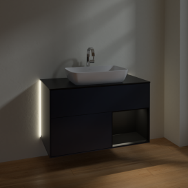 Тумба под раковину Villeroy & Boch Finion 100х50,1 см с подсветкой МДФ темно-синий матовый лак/стекло черное матовое G782PDHG