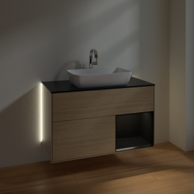 Тумба под раковину Villeroy & Boch Finion 100х50,1 см с подсветкой МДФ шпон дуба/стекло черное матовое G782PDPC