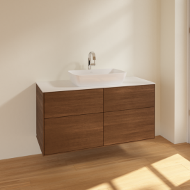 Тумба под раковину Villeroy & Boch Finion 120х50,1 см МДФ шпон грецкого ореха/стекло белое матовое F79100GN