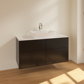 Тумба під раковину Villeroy & Boch Finion 120х50,1 см МДФ чорний матовий лак/скло біле матове F79100PD