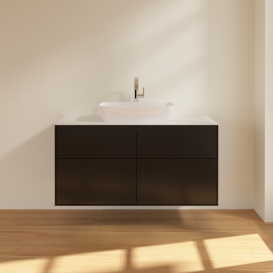 Тумба под раковину Villeroy & Boch Finion 120х50,1 см МДФ черный матовый лак/стекло белое матовое F79100PD