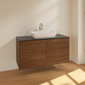 Тумба под раковину Villeroy & Boch Finion 120х50,1 см МДФ шпон грецкого ореха/стекло черное матовое F79200GN