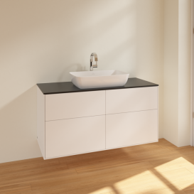 Тумба под раковину Villeroy & Boch Finion 120х50,1 см МДФ белый матовый лак/стекло черное матовое F79200MT