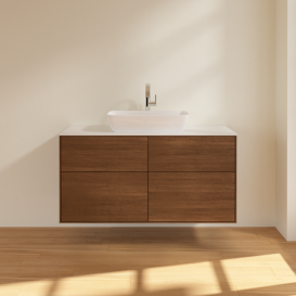 Тумба под раковину Villeroy & Boch Finion 120х50,1 см с подсветкой МДФ шпон грецкого ореха/стекло белое матовое G79100GN