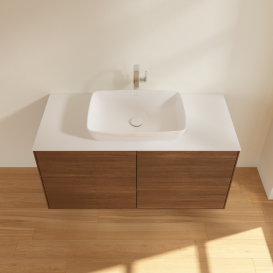 Тумба под раковину Villeroy & Boch Finion 120х50,1 см с подсветкой МДФ шпон грецкого ореха/стекло белое матовое G79100GN