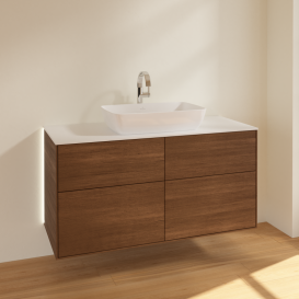 Тумба под раковину Villeroy & Boch Finion 120х50,1 см с подсветкой МДФ шпон грецкого ореха/стекло белое матовое G79100GN