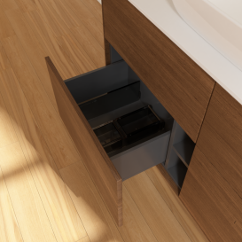 Тумба под раковину Villeroy & Boch Finion 120х50,1 см с подсветкой МДФ шпон грецкого ореха/стекло белое матовое G79100GN