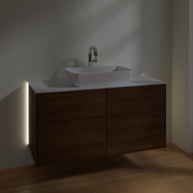 Тумба под раковину Villeroy & Boch Finion 120х50,1 см с подсветкой МДФ шпон грецкого ореха/стекло белое матовое G79100GN