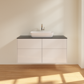 Тумба под раковину Villeroy & Boch Finion 120х50,1 см с подсветкой МДФ глянцевый белый лак/стекло черное матовое G79200GF