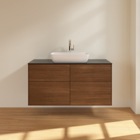 Тумба под раковину Villeroy & Boch Finion 120х50,1 см с подсветкой МДФ шпон грецкого ореха/стекло черное матовое G79200GN