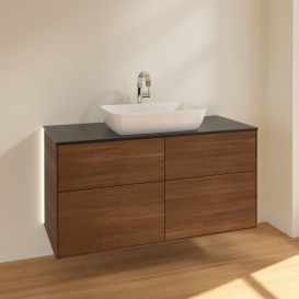 Тумба под раковину Villeroy & Boch Finion 120х50,1 см с подсветкой МДФ шпон грецкого ореха/стекло черное матовое G79200GN