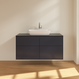 Тумба под раковину Villeroy & Boch Finion 120х50,1 см с подсветкой МДФ темно-синий матовый лак/стекло черное матовое G79200HG