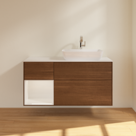 Тумба под раковину Villeroy & Boch Finion 120х50,1 см с подсветкой МДФ шпон грецкого ореха/стекло белое матовое F801GFGN