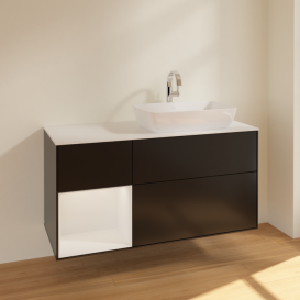 Тумба под раковину Villeroy & Boch Finion 120х50,1 см с подсветкой МДФ черный матовый лак/стекло белое матовое F801GFPD