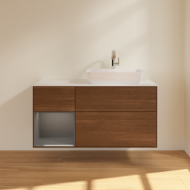 Тумба под раковину Villeroy & Boch Finion 120х50,1 см с подсветкой МДФ шпон грецкого ореха/стекло белое матовое F801GKGN