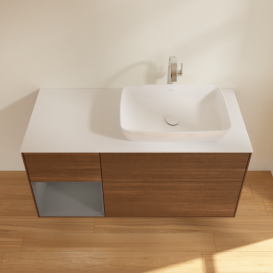 Тумба под раковину Villeroy & Boch Finion 120х50,1 см с подсветкой МДФ шпон грецкого ореха/стекло белое матовое F801GKGN