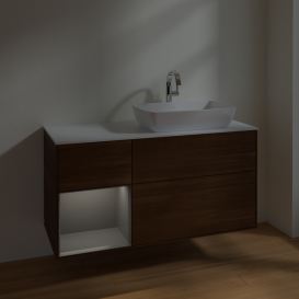 Тумба под раковину Villeroy & Boch Finion 120х50,1 см с подсветкой МДФ шпон грецкого ореха/стекло белое матовое F801GKGN