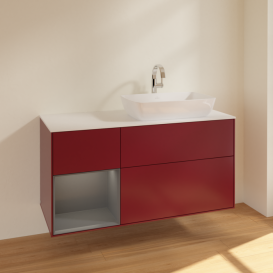 Тумба под раковину Villeroy & Boch Finion 120х50,1 см с подсветкой МДФ пион матовый лак/стекло белое матовое F801GKHB