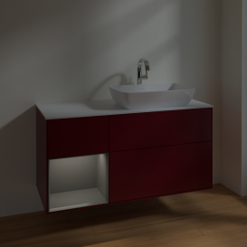 Тумба под раковину Villeroy & Boch Finion 120х50,1 см с подсветкой МДФ пион матовый лак/стекло белое матовое F801GKHB