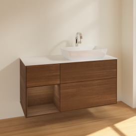 Тумба под раковину Villeroy & Boch Finion 120х50,1 см с подсветкой МДФ шпон грецкого ореха/стекло белое матовое F801GNGN