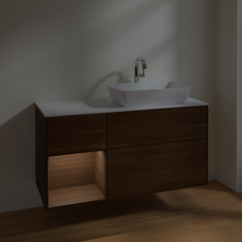 Тумба под раковину Villeroy & Boch Finion 120х50,1 см с подсветкой МДФ шпон грецкого ореха/стекло белое матовое F801GNGN