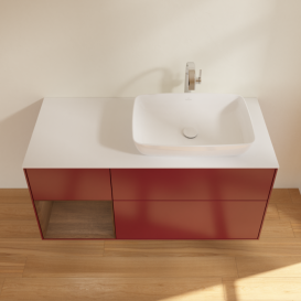 Тумба под раковину Villeroy & Boch Finion 120х50,1 см с подсветкой МДФ пион матовый лак/стекло белое матовое F801GNHB