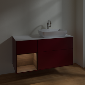 Тумба под раковину Villeroy & Boch Finion 120х50,1 см с подсветкой МДФ пион матовый лак/стекло белое матовое F801GNHB