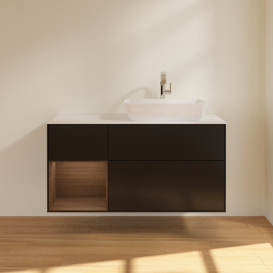 Тумба под раковину Villeroy & Boch Finion 120х50,1 см с подсветкой МДФ черный матовый лак/стекло белое матовое F801GNPD