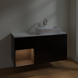 Тумба под раковину Villeroy & Boch Finion 120х50,1 см с подсветкой МДФ черный матовый лак/стекло белое матовое F801GNPD