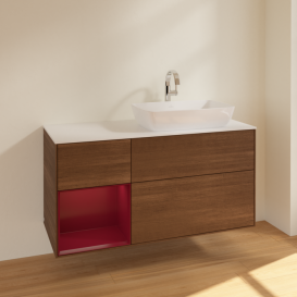 Тумба под раковину Villeroy & Boch Finion 120х50,1 см с подсветкой МДФ шпон грецкого ореха/стекло белое матовое F801HBGN