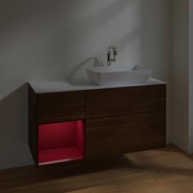 Тумба под раковину Villeroy & Boch Finion 120х50,1 см с подсветкой МДФ шпон грецкого ореха/стекло белое матовое F801HBGN