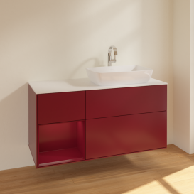 Тумба под раковину Villeroy & Boch Finion 120х50,1 см с подсветкой МДФ пион матовый лак/стекло белое матовое F801HBHB