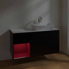 Тумба под раковину Villeroy & Boch Finion 120х50,1 см с подсветкой МДФ черный матовый лак/стекло белое матовое F801HBPD