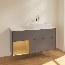 Тумба под раковину Villeroy & Boch Finion 120х50,1 см с подсветкой МДФ антрацит матовый лак/стекло белое матовое F801HFGK