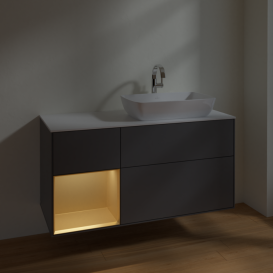 Тумба под раковину Villeroy & Boch Finion 120х50,1 см с подсветкой МДФ антрацит матовый лак/стекло белое матовое F801HFGK