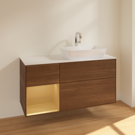 Тумба под раковину Villeroy & Boch Finion 120х50,1 см с подсветкой МДФ шпон грецкого ореха/стекло белое матовое F801HFGN