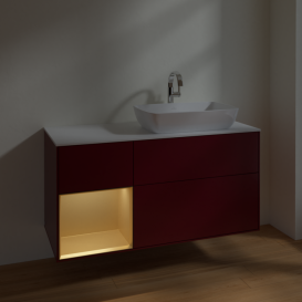 Тумба под раковину Villeroy & Boch Finion 120х50,1 см с подсветкой МДФ пион матовый лак/стекло белое матовое F801HFHB