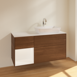 Тумба под раковину Villeroy & Boch Finion 120х50,1 см с подсветкой МДФ шпон грецкого ореха/стекло белое матовое F801MTGN